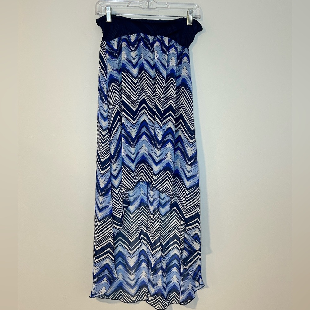 Blue Chevron Print Strapless Maxi Dress Skirt Convertible Large